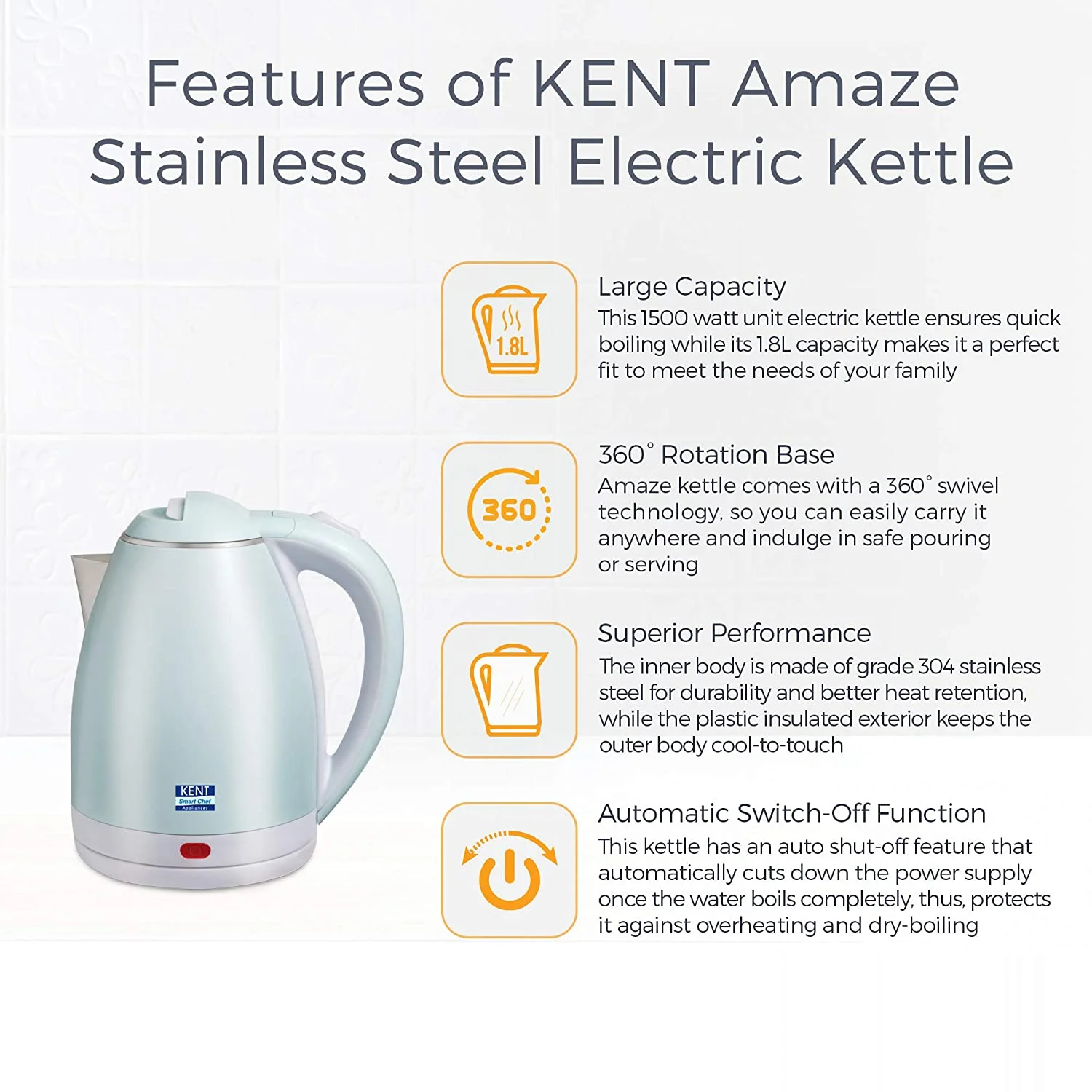 Kent Amaze Kettle 1.8Ltr Kettle - Image 5
